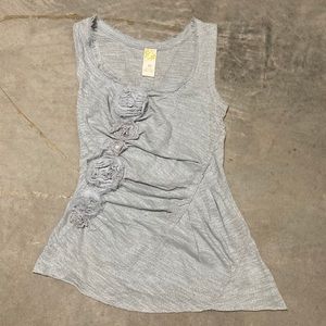 Silver blue flower detail asymmetrical tank top